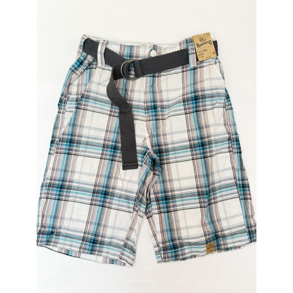 Roebuck & Co. Men's Size 32 Plaid Flat Front Shorts Multicolor Preppy Nautical